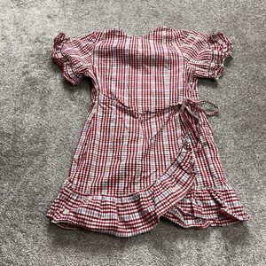 Asos Summer Dress Womens 6 Red Plaid Belted Short Sleeve Knee Length Cotton